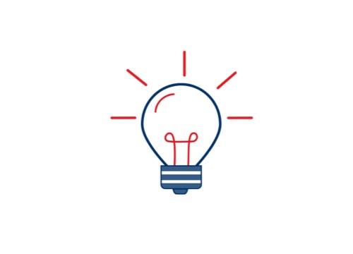Illustrated icon of lightbulb representing innovation.